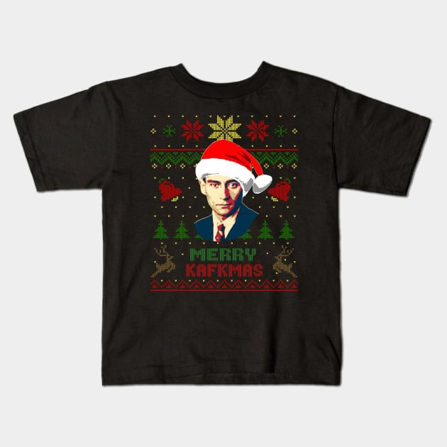 Franz Kafka Funny Merry Christmas Kafkmas Kids T-Shirt by Nerd_art